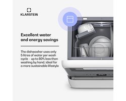 Klarstein Vaatwasser Amazonia Mini - Compact Aanrechtblad, 7 Programma's, 5L Tank of Directe Aansluiting, Energie-efficiëntieklasse D, Stil 58dB, Digitaal Display, Draagbaar Tafelblad voor Kleine Keukens, Zwart - Dishwasher