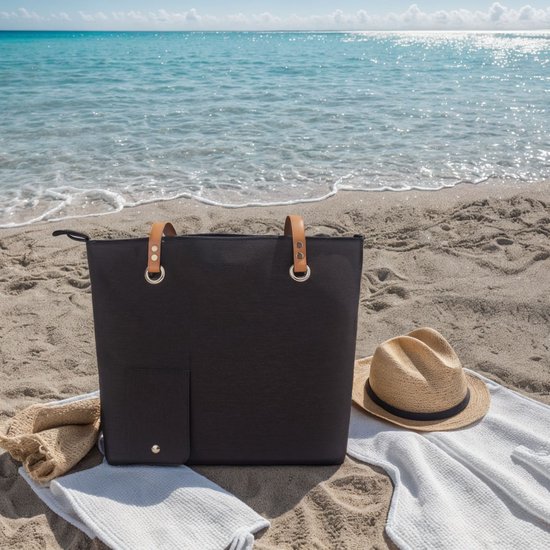 Wijntas met verborgen schenktuit - Strandtas voor dames - Geïsoleerde schoudertas - Unisex - Wijntas met schenktuit - Om wijn vast te houden en uit te schenken - Voor volwassenen, buitenliefhebbers en sociale drinkers - Zwart - 32 x 33 cm van Merkloos — afbeelding 2
