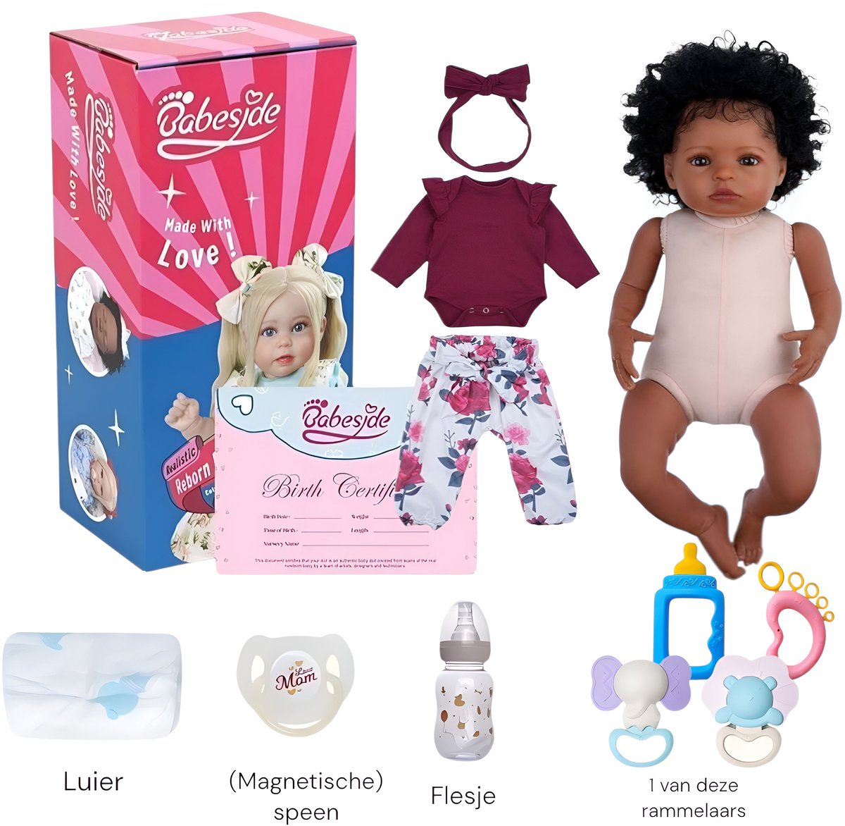 Babeside Reborn Baby Pop 'Lea' - 50 cm - Soft Vinyl - Bruine ogen - Met outfit en accessoires - In geschenkdoos — afbeelding 7