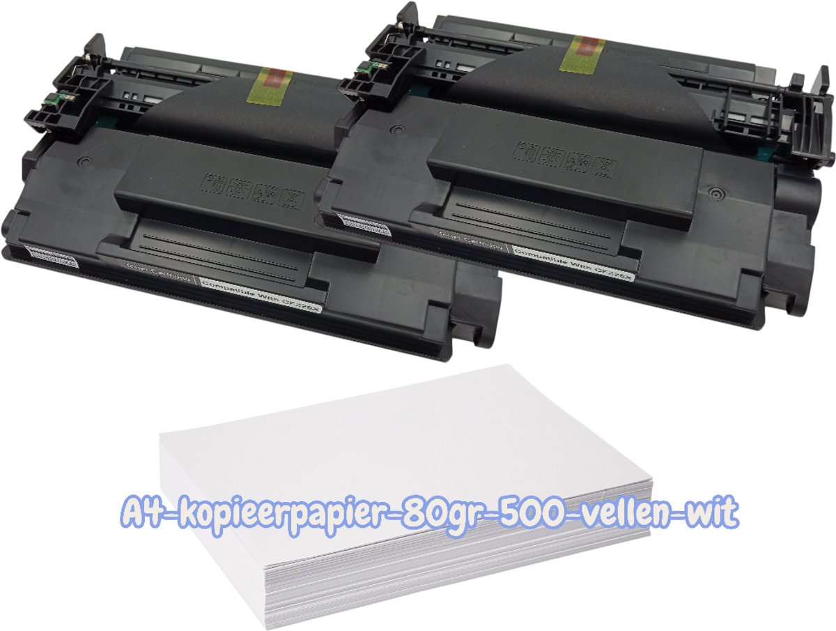 Image of KATRIZ® Huismerk Toner HP 26X | CF226X – Zwart – 2 Stuks + Kopieerpapier A4 80gr 500 vellen| Geschikt voor HP LaserJet Pro M402d/M402dn/Pro M402dne/Pro M402dw/Pro M402n/Pro M426dw/Pro M426fdn/Pro M426fdw