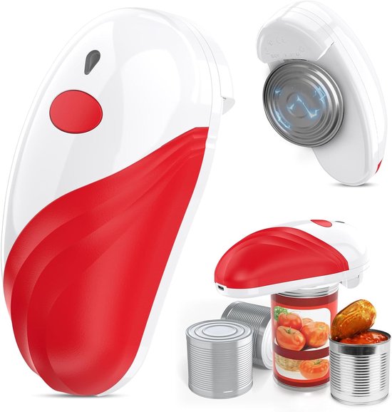 Blikopener - Elektrische blikopener - Automatische blikopener - met bediening - met één druk op de knop - voor alle blikformaten Keukengadget - voor senioren-artritis en moeders (rood)