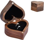 Ringendoos, Walnootvliekslede, vierkante ringbox met transparant kijkvenster en zwart fluweelbekleding - Ringendoos voor bruiloft en verloving