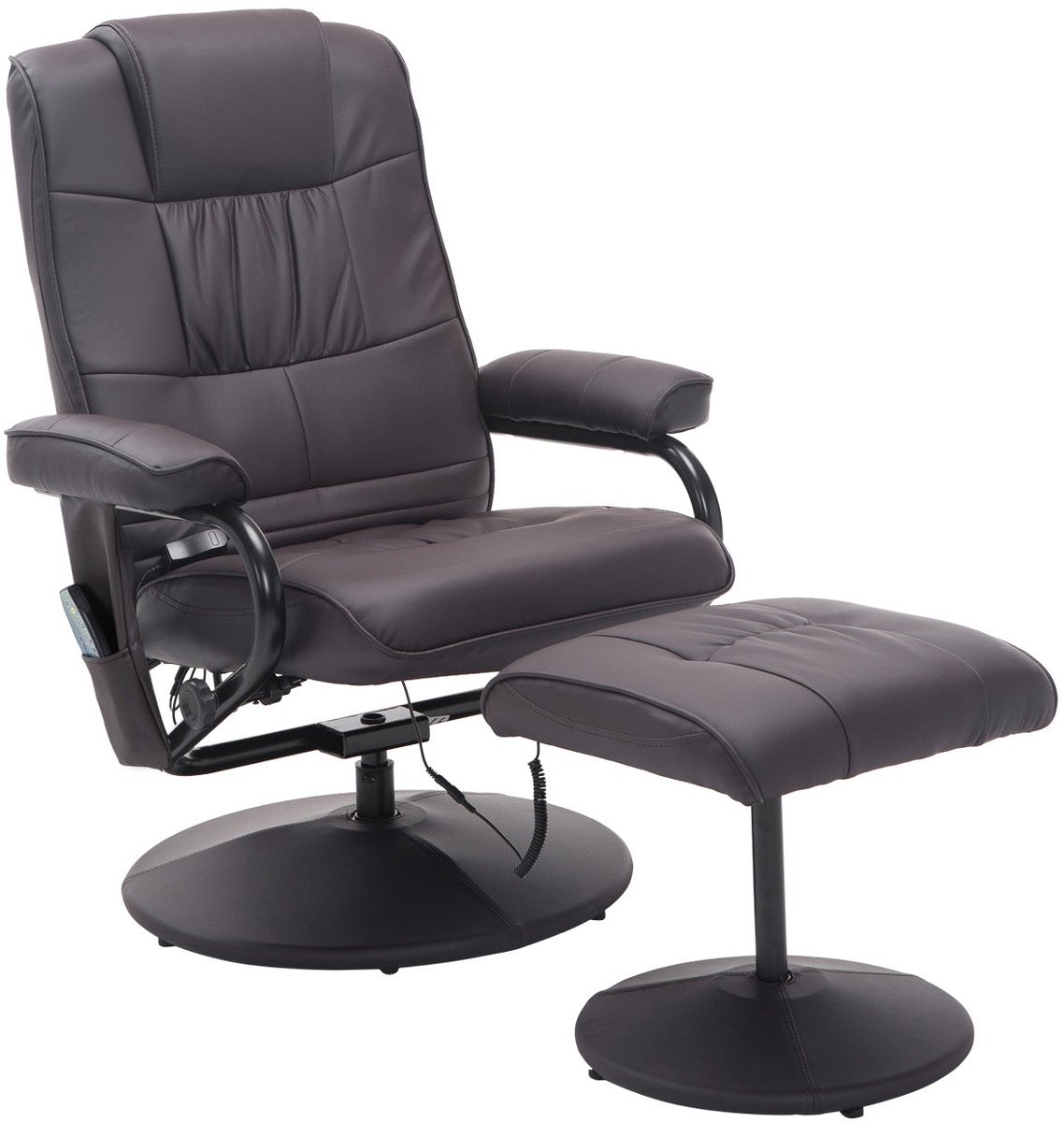 Merax Draaibare Relaxstoel met Hocker – Bruin Kunstleer – 10-Punts Vibratiemassage – Ligfunctie tot 145° – Elektrische Massagestoel met Afstandsbediening
