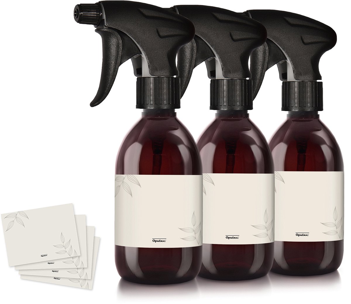 Oputec 3x 300ml sprayflessen – bruin – lege sprayflessen met ergonomische sproeikop + etiketten