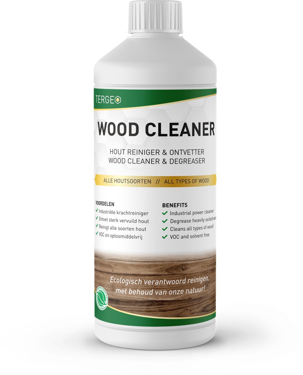 Houtreiniger & Hout Ontgrijzer - ULTRA STRONG Concentraat - Moeiteloos licht tot zwaar vervuild hout schoonmaken - NANO CLEANER - Professionele hout reiniger - Tergeo Wood Cleaner 1L
