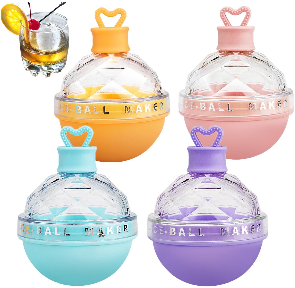 Set van 4 Ronde Siliconen IJsballenvormen – Afneembaar, Duurzaam & Herbruikbaar – Perfect voor Whisky, Cocktails, Smoothies en Creatieve Drankjes