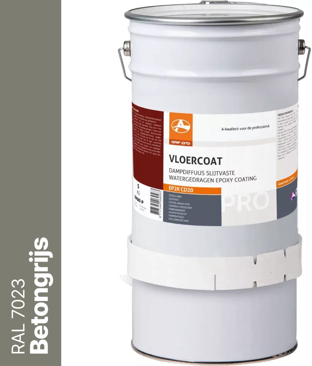 OAF PRO 2K Epoxy Vloercoating CD20 Betongrijs (RAL 7023) 5 kg - Vloerverf - Slijtvast, naadloos en vloeistofdicht - Eenvoudig Schoon te maken