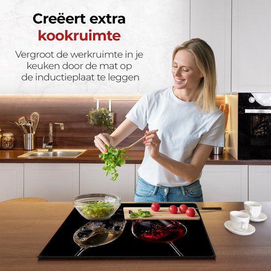 KitchyMist Inductie Beschermer 60x52 cm - Wijn - Kookplaat Beschermer - Afdekplaat voor Kookplaat - Inductie Mat - Spatscherm Achterwand Keuken