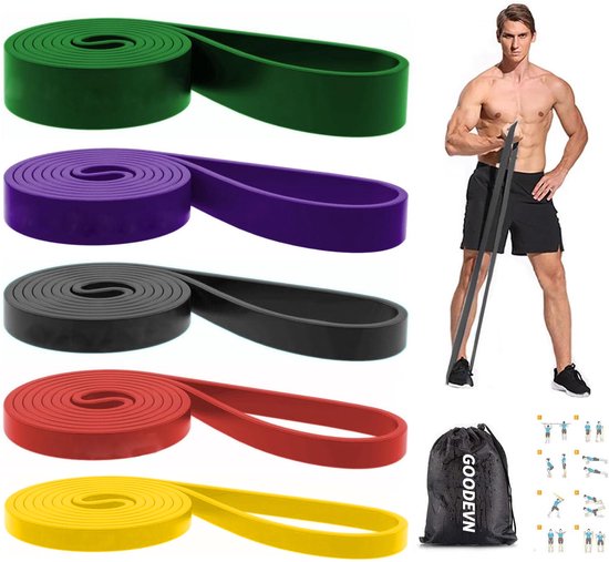 5 stuks - Weerstandsbanden - Elastische banden - Krachttrainingsbanden voor fitness - Optrekbanden - Rekkoorden - Verlengingsbanden - Weerstandsbanden voor sport en fitness - Unisex optrekbandenset