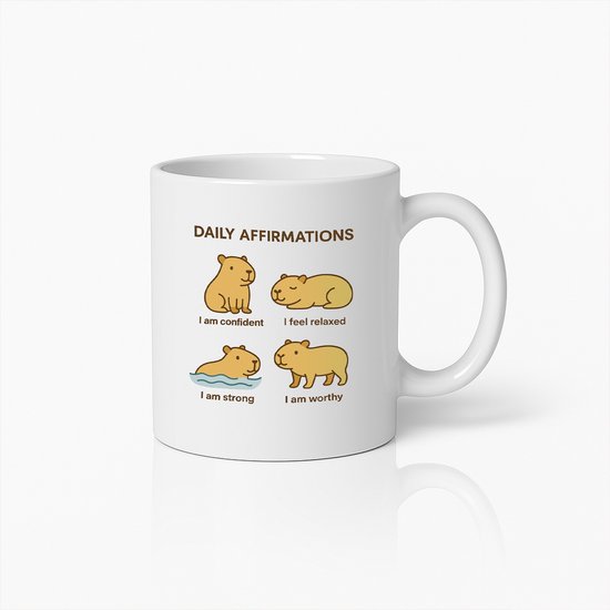 Dagelijkse Affirmaties Motivatie Mok – Positieve Quotes met Schattige Hamsters – Zelfvertrouwen, Ontspanning, Kracht & Waardigheid Cadeaubeker