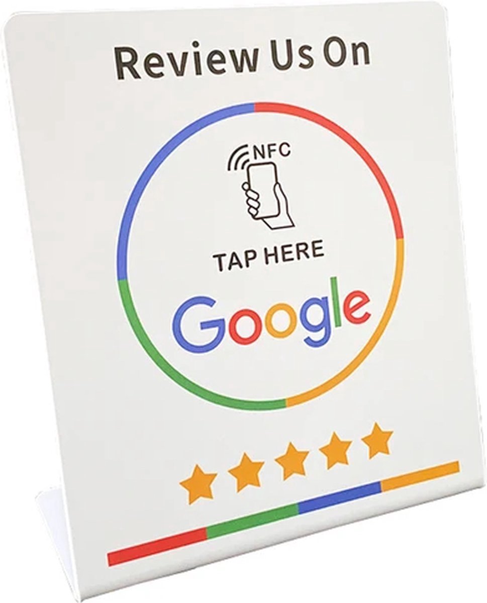 TeleBeni NFC Baliebord "Review us on GOOGLE" Wit groot. Beste manier voor het ontvangen van Google reviews van uw klanten aan de balie. 15 Jaar garantie