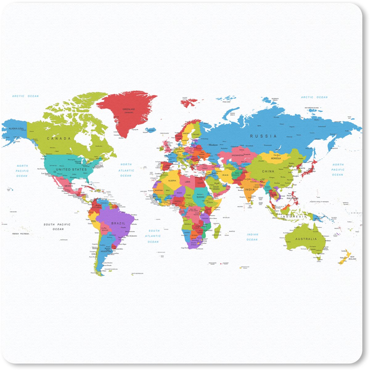 Muismat 30x30 cm - Mousepad Wereldkaart - Simpel - Topografie - Muismatten