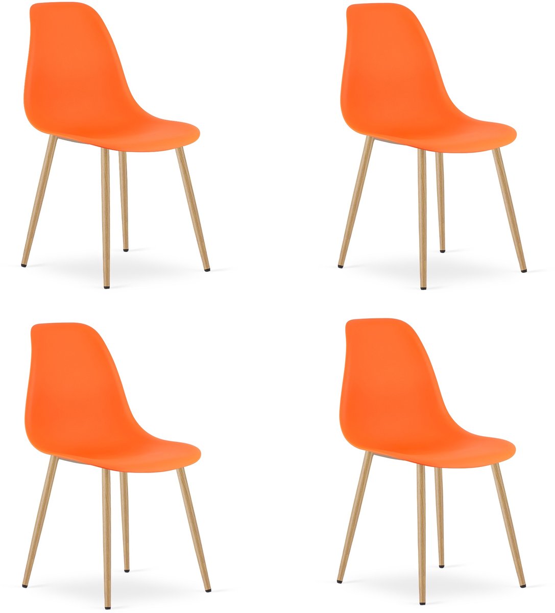 Set van 4 Stoelen WAT – Oranje, Houtlook Metalen Poten, Kunststof Zitting – Modern en Ergonomisch – Geschikt voor Eetkamer, Woonkamer, Keuken, Thuiswerkplek, Kantine en Wachtruimte – Eenvoudige Montage