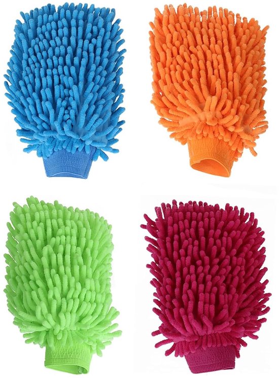 Foto: 4 stuks autowashandschoenen reinigingshandschoenen van microvezel herbruikbaar voor het reinigen van auto en huis 4 kleuren 