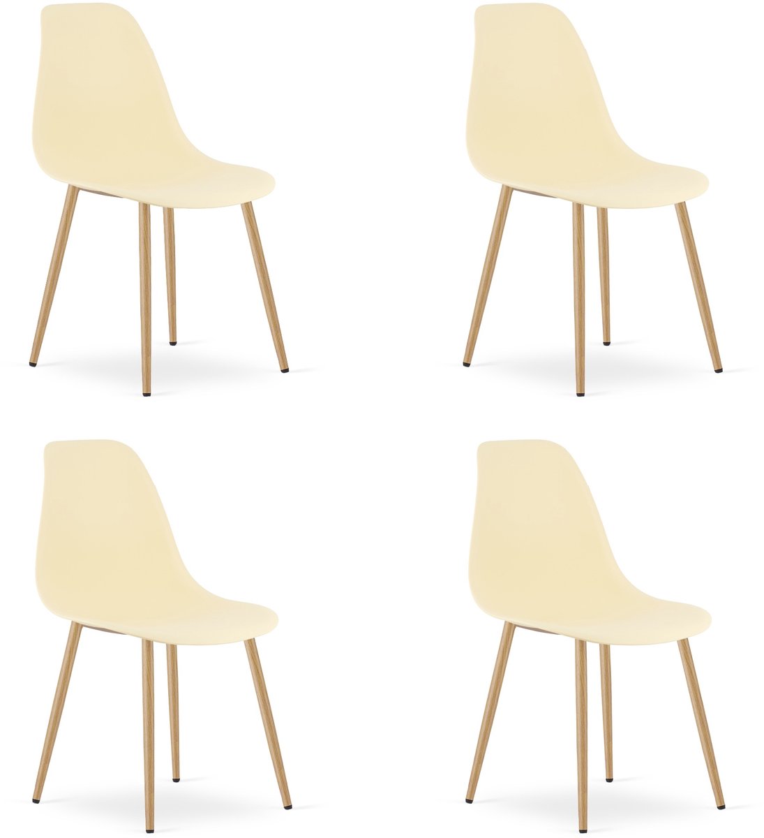 Set van 4 Stoelen WAT – Crème, Houtlook Metalen Poten, Kunststof Zitting – Modern en Ergonomisch – Geschikt voor Eetkamer, Woonkamer, Keuken, Thuiswerkplek, Kantine en Wachtruimte – Eenvoudige Montage