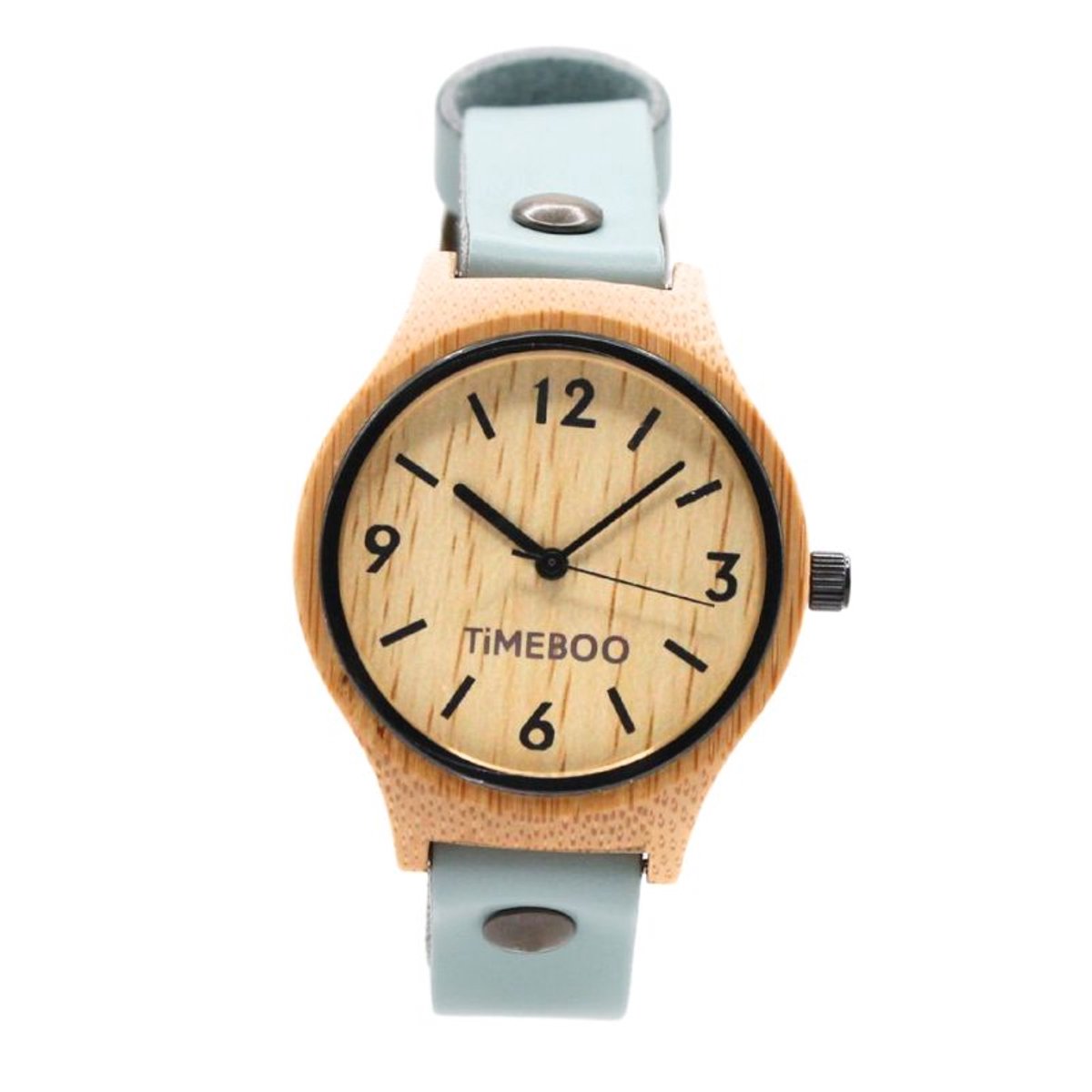 Timeboo horloge Twist | Bamboe houten horloge | dames - leer - Light Blue - met cijfers