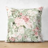 Sierkussen en velours - 45x45 - Fleurs rose pastel - Coussin intérieur inclus - Imprimé recto verso