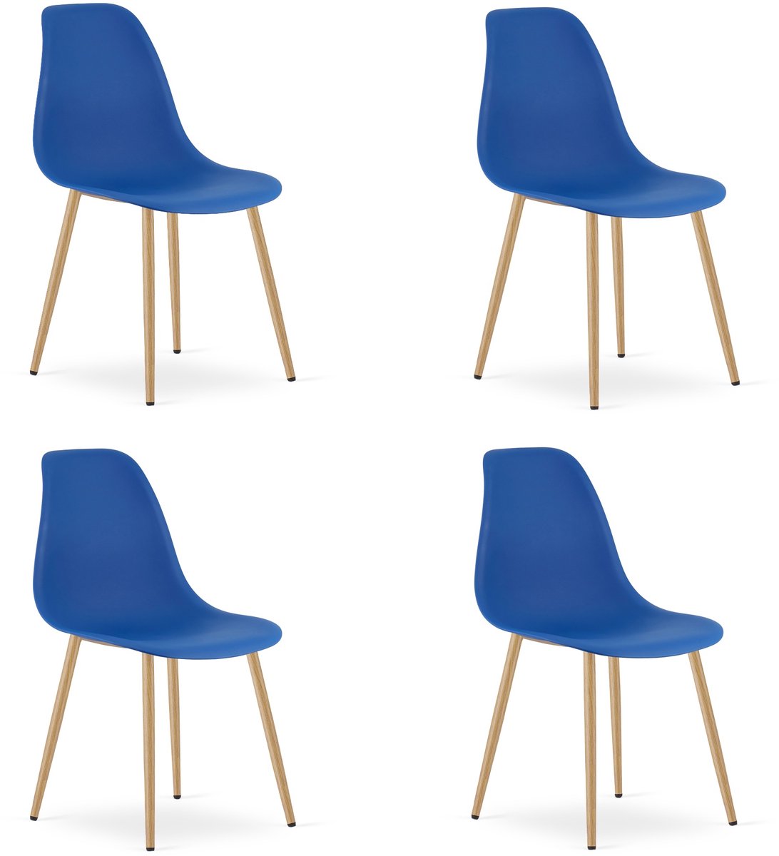 Set van 4 Stoelen WAT – Blauw, Houtlook Metalen Poten, Kunststof Zitting – Modern en Ergonomisch – Geschikt voor Eetkamer, Woonkamer, Keuken, Thuiswerkplek, Kantine en Wachtruimte – Eenvoudige Montage