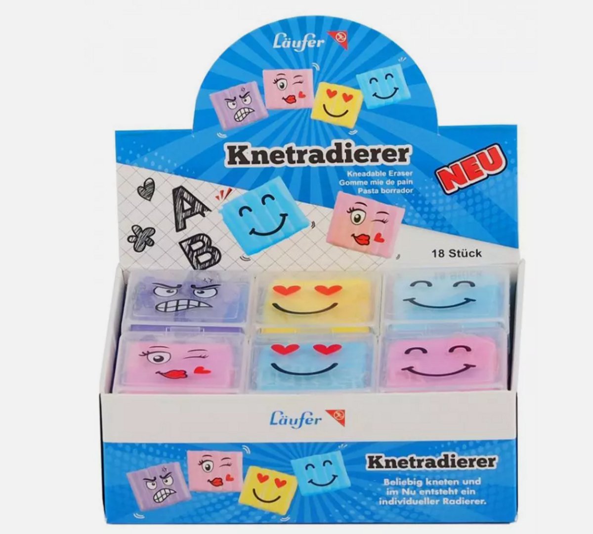 Läufer Knetgummi-Radierer Smiley, im 18er Display