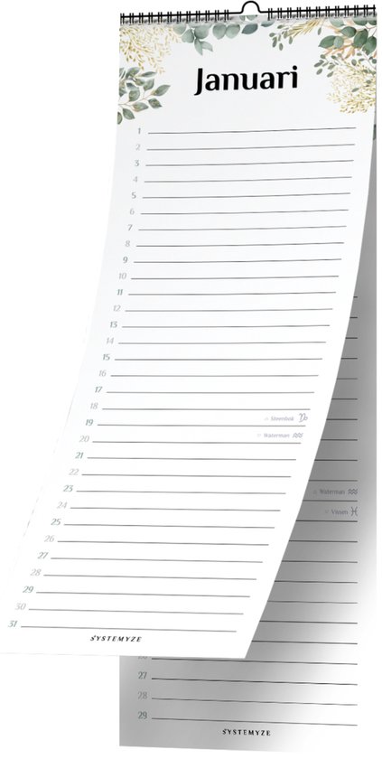 Systemyze Verjaardagskalender Volwassenen – Verjaardagskalenders – Wandkalender – 30 x 12cm – Botanic Leaves
