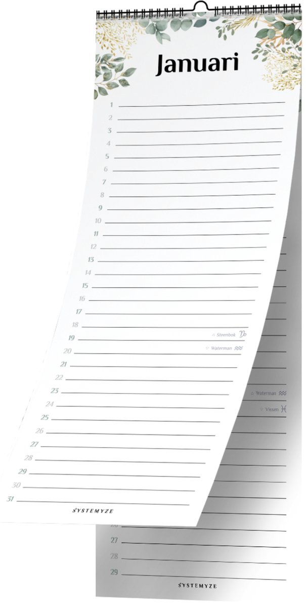 Systemyze Verjaardagskalender Volwassenen – Verjaardagskalenders – Wandkalender – 30 x 12cm – Botanic Leaves