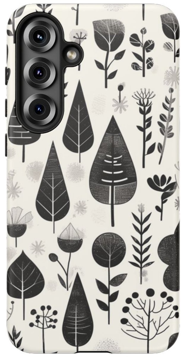 Monochroom Botanisch Patroon – Telefoonhoesje Geschikt voor Samsung Galaxy S25 Plus