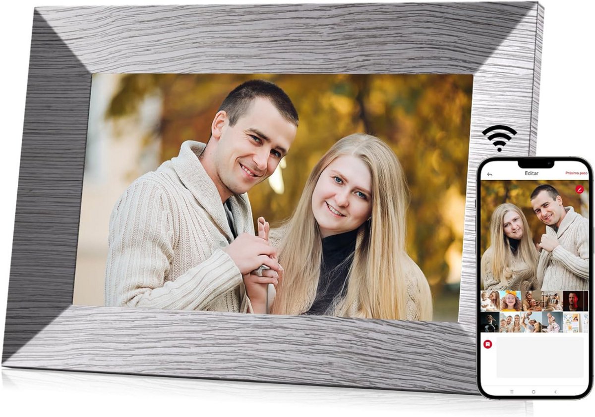 Digitale Fotolijst met Wifi - Fotolijsten - Frameo App - HD Kwaliteit - Witte houtnerf