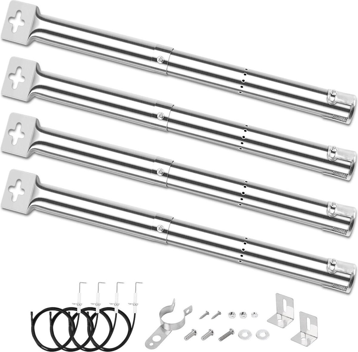 Verstelbare branderbuis 31-44 cm voor gasbarbecue - RVS - 4 stuks