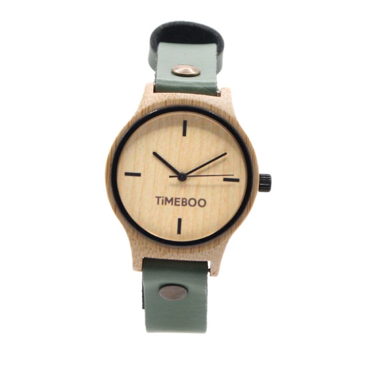 Timeboo horloge Twist | Bamboe houten horloge | dames - leer - Green - zonder cijfers