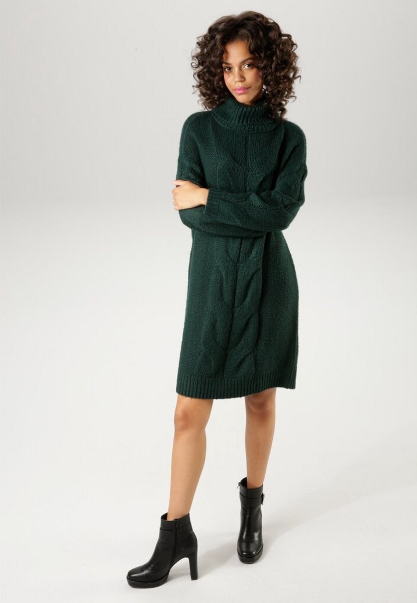 Aniston | Oversized Gebreide Jurk | Kabel |Groen | 36