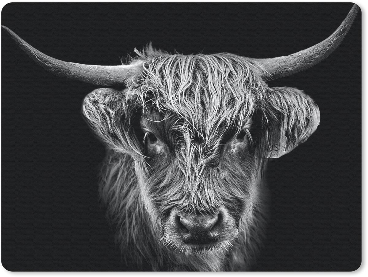 Muismat 23x19 cm - Mousepad Schotse hooglander - Zwart - Koe - Dieren - Muismatten