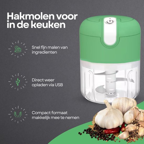 COCHO® Elektrische Hakmolen - USB Oplaadbaar - Mini Chopper 250 ml - Draadloos - Voor Groenten, Babyvoeding & Meal Prep - Groen van COCHO® — afbeelding 4