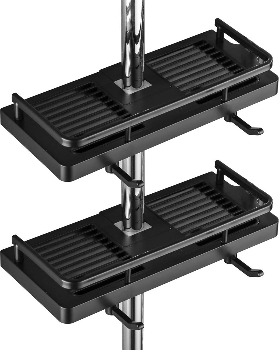 QPFO® Douchebak zonder boren met ophangbare haken en douchemand - geschikt voor 22-25 mm doucherail - 2 stuks zwart