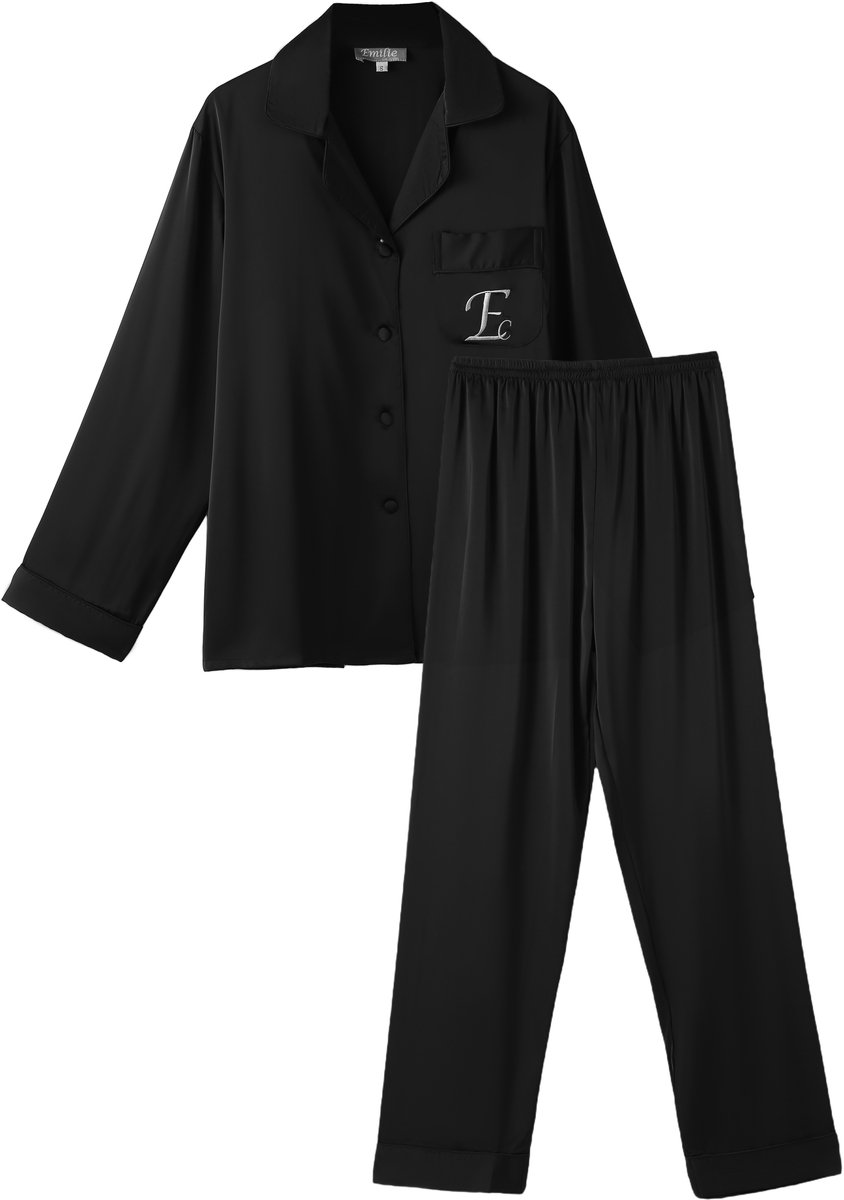 Emilie collection - pyjama - satijn - luxe - broek & overhemd - zwart
