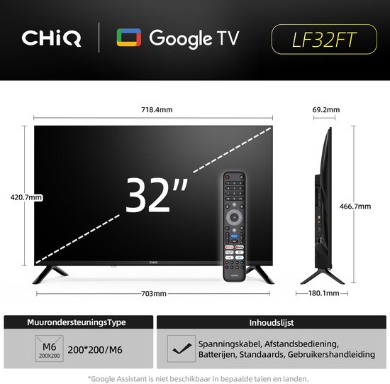 CHiQ LF32FT - Smart TV 32 Inch - Full HD - Metalen Randloos