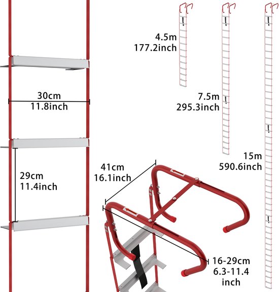 Échelle De Secours Pliable 4,5 M Aluminium - 450 Kg - Crochets Télescopiques - Anti-Feu