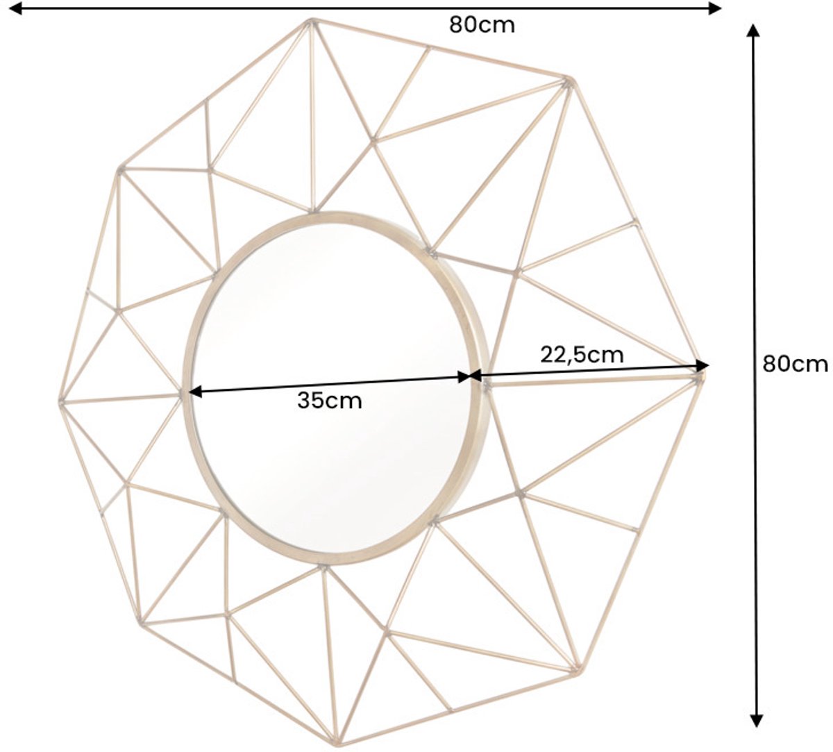 Handgemaakte spiegel DIAMOND L 80cm messing gemaakt van ijzer in retro design - 43067