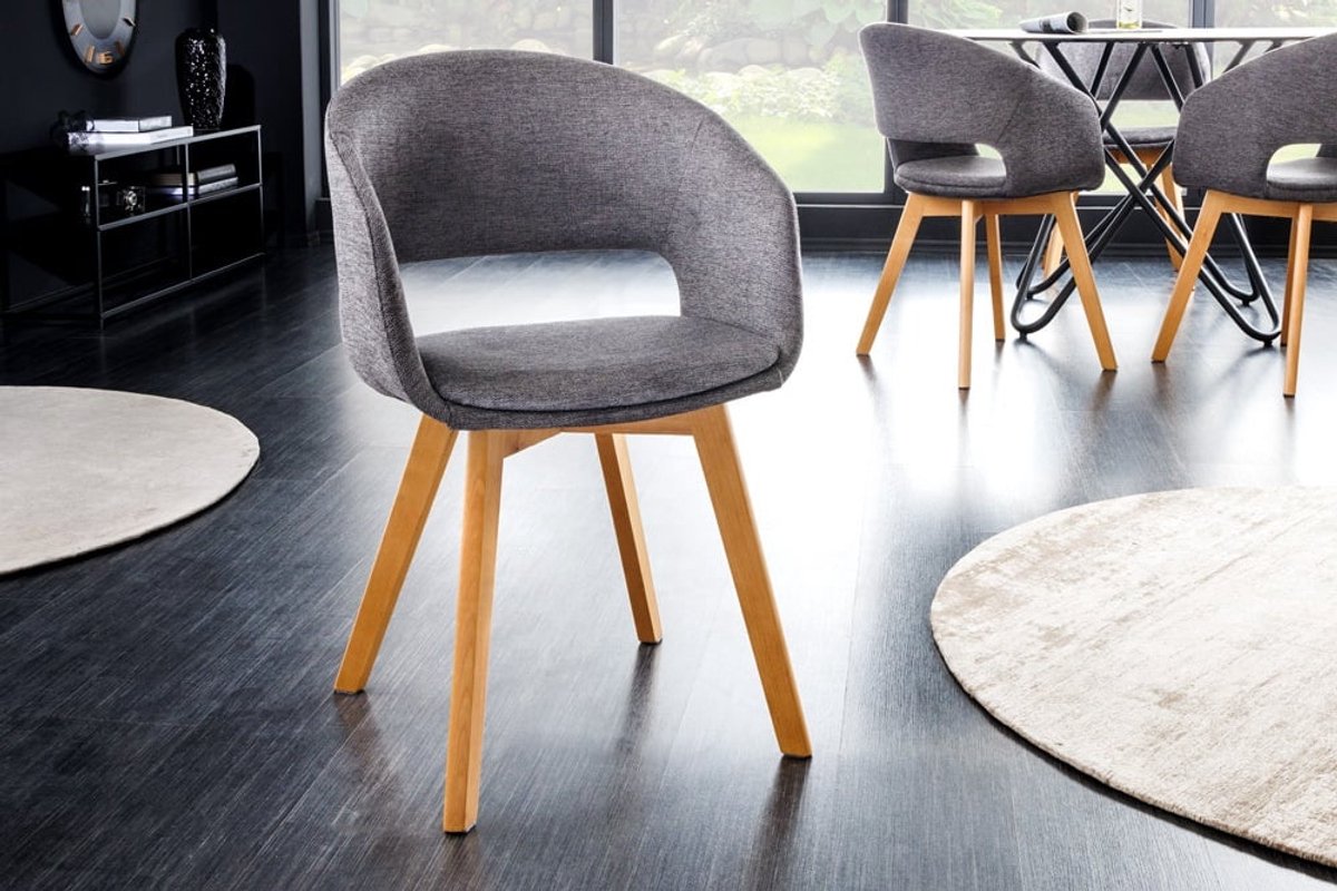 Invicta Interior Design stoel NORDIC STAR grijze structuurstof houten poten eikenlook - 43421 Zie omschrijving