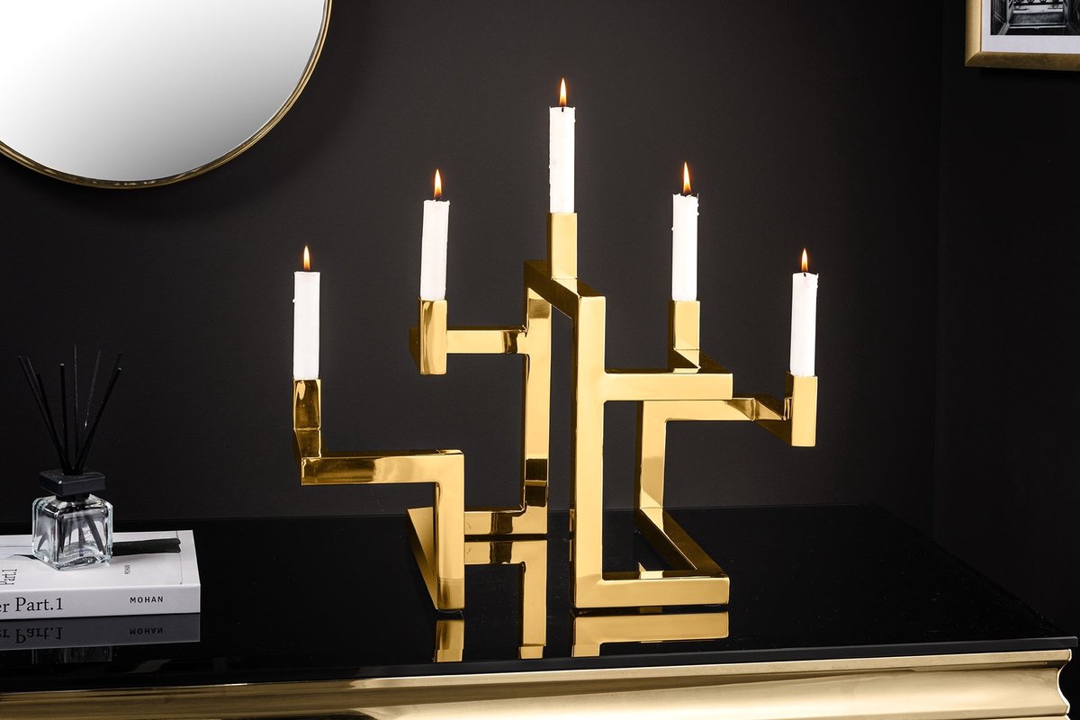 Elegante kandelaar ABSTRACT 50cm goud voor vijf kaarsen handgemaakt - 44885