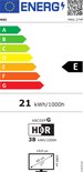 Energie-etiket met schaal A-G, vermelding 'MSI MAG 274F', 'E', '21 kWh/1000h' en '38 kWh/1000h'.