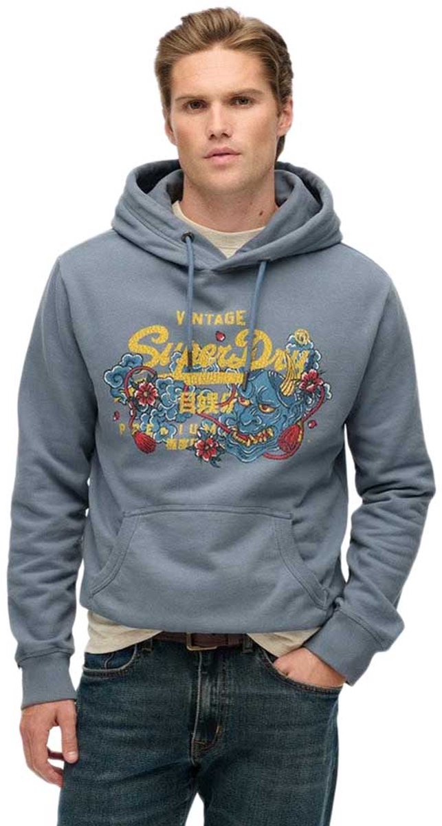 Superdry Tokyo hoodie met vintage logo en relaxte pasvorm Heren Hoodies Grijs