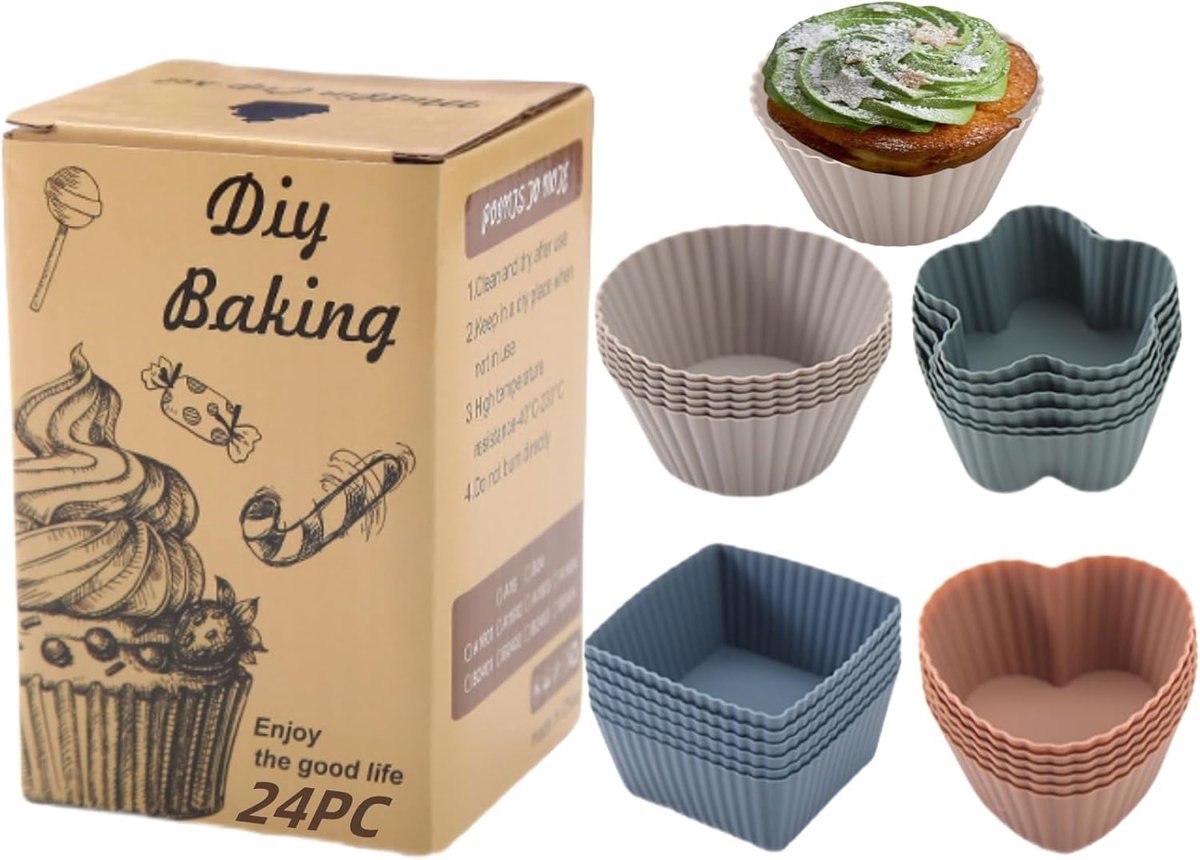 Muffinvormpjes - 24 stuks - herbruikbare siliconen cupcakevormen - bakvormen