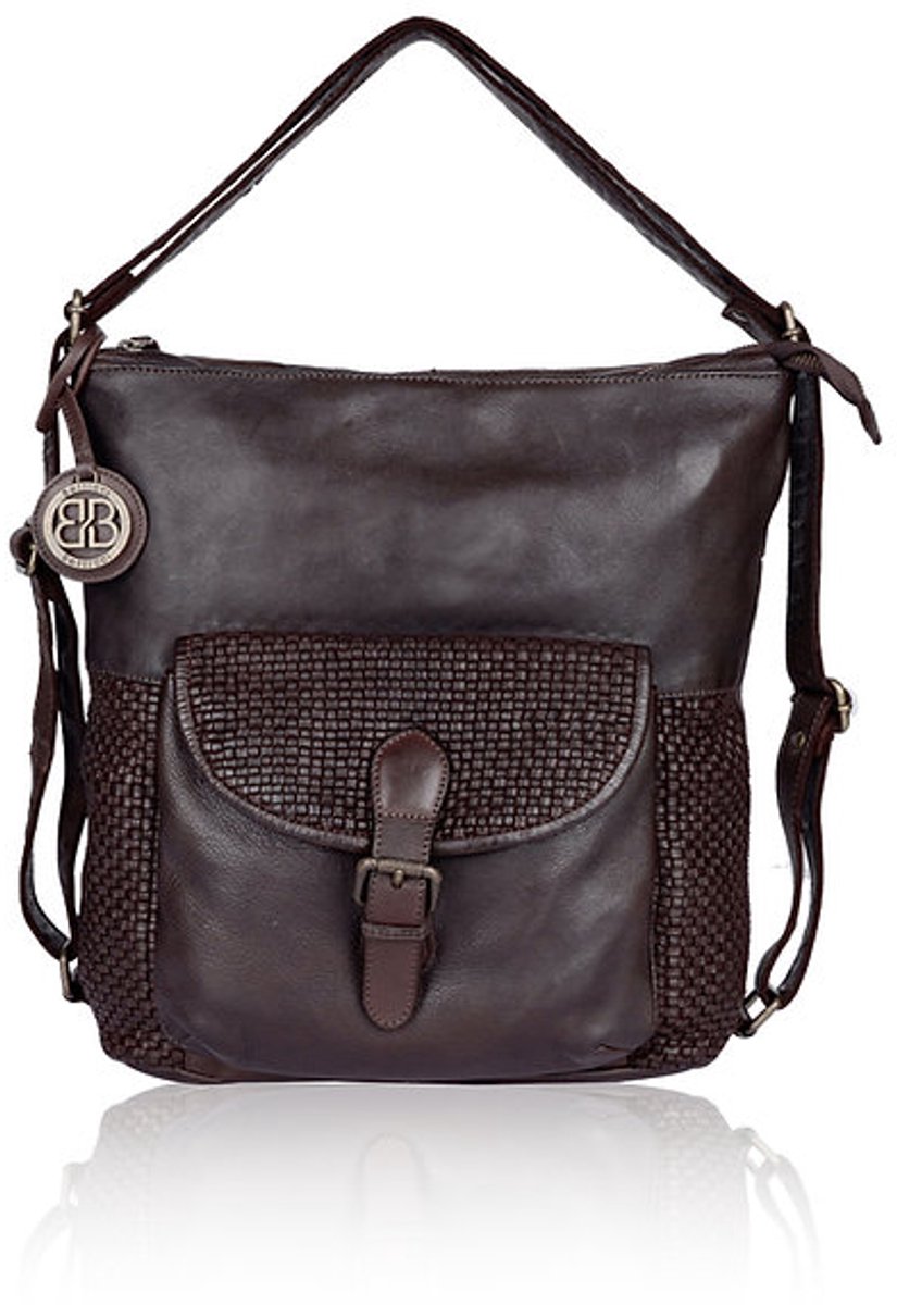 Bellicci Evlyn Leren rugzak / schoudertas met laptopvak 13 inch donkerbruin