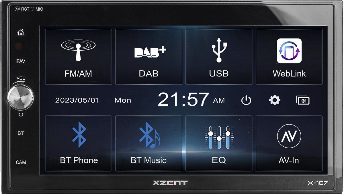 Xzent X-107 - Autoradio - 2DIN autoradio - 6.75 inch touchscreen - DAB+ - USB - Bluetooth