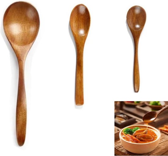 Pollepel van hout, 28 cm lengte houten lepel natuurlijke lange greep houten lepel soeplepel paplepel