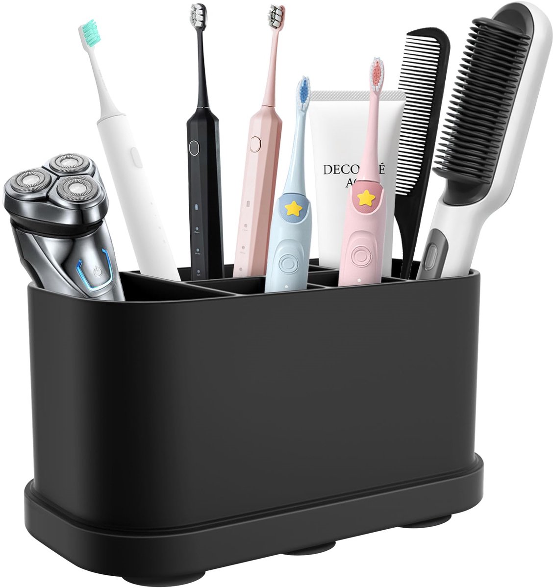Siliconen Tandenborstelhouder met 5 Compartimenten – Afneembare Bodem, Zuignapbasis & Waterafvoer – Elektrische Tandenborstels, Toiletartikelen en Badkamerorganizer