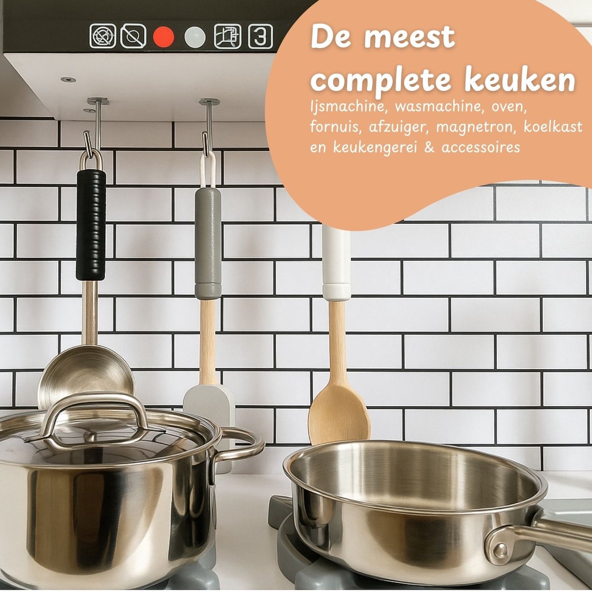 Maxx kidz - Houten Speelgoed Keuken - Complete Speelkeuken - Wit Keukentje met Grijze Afwerking - Stevige Kinderkeuken met Accessoires - Speelgoedkeuken met Geluid — afbeelding 4