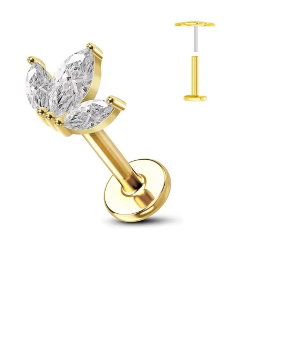 Piercing voor Oor - Kleur: Goud - Formaat: 12 x 6 MM - Titanium - Tragus / Kraakbeen / Helix / Conch - Oorpiercing - Piercing Sieraad - Hoge Kwaliteit - Labret Piercing - Luxe Sieraad - Oorbellen