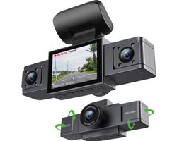 Geavanceerde 3-Lens Dashcam voor Auto | 24U Parkeermonitor, Achteruitrijfunctie & 64GB SD Kaart | Ultieme Beveiliging met Videorecorder - Zwart