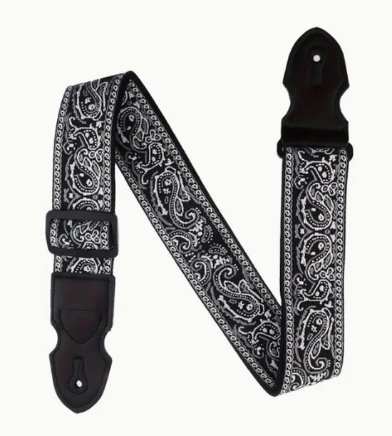 Foto: P p professionele verstelbare stevige gitaarband guitar strap band luxe gitaarriem bas elektrische akoestische klassieke gitaar geborduurd grijs zwart wit